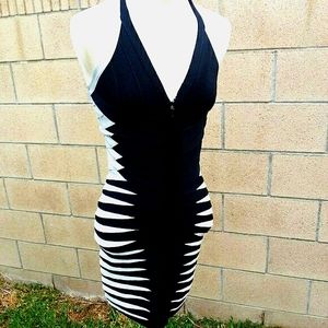 🔥 Bebe Halter Mini Dress w/Front Zipper Zebra